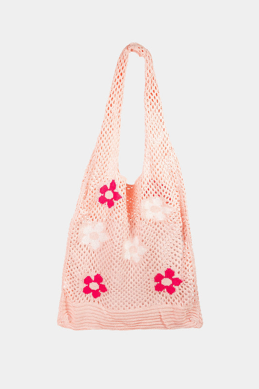 Flower Pattern Knitted Tote Bag
