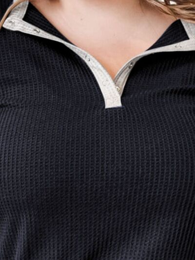 Plus Size Waffle-Knit Half Snap Long Sleeve Shirt
