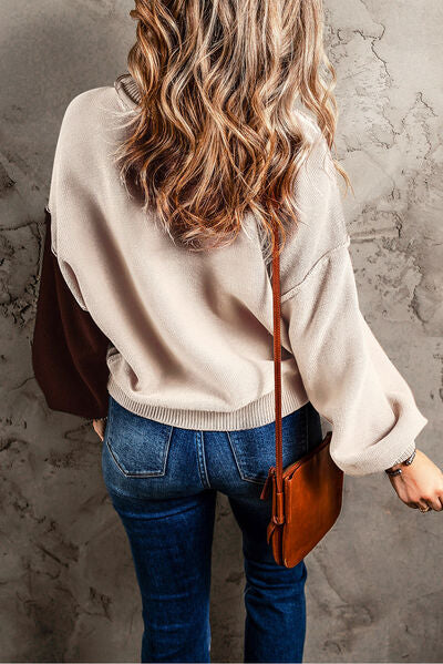 Color Block Exposed Seam Dropped Shoulder Sweater