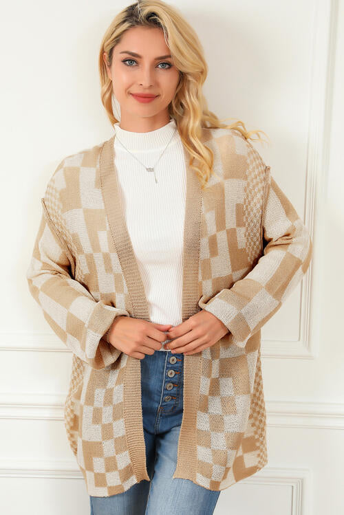 Checkered Open Front Cardigan