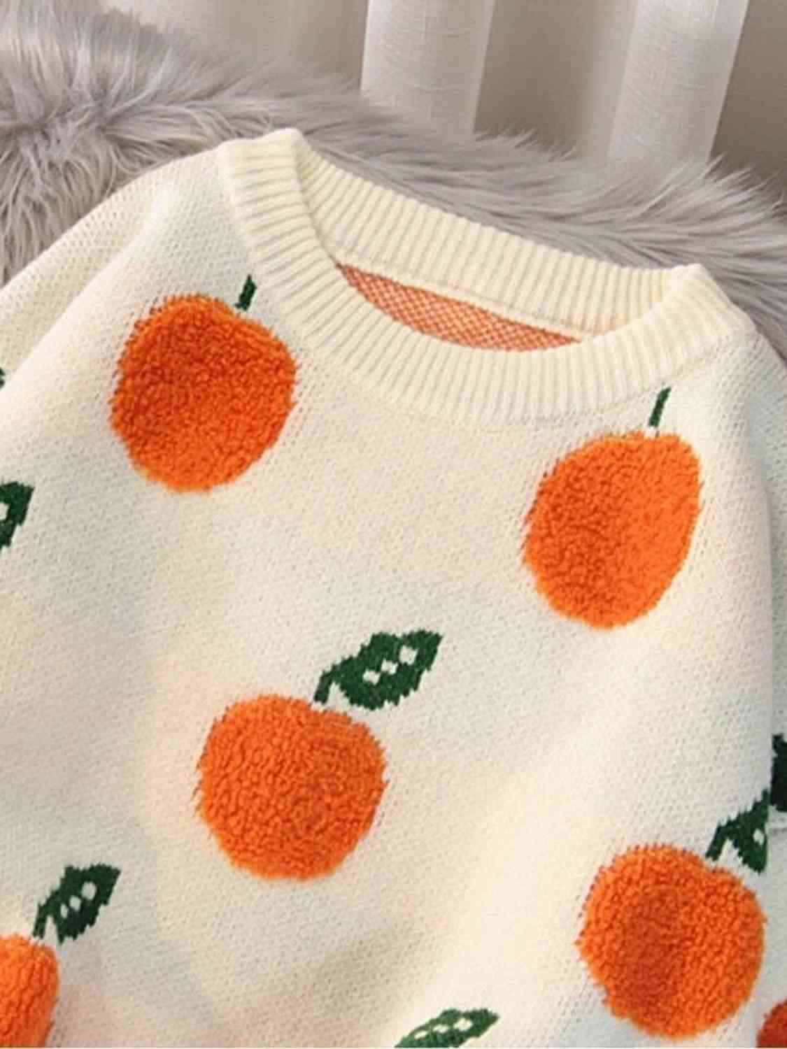 Printed Round Neck Drop Shoulder Sweater