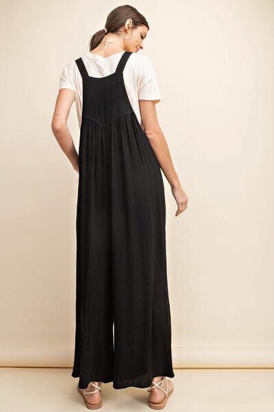 Sleeveless Ruched Wide Leg Overalls