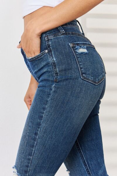 High Waist Distressed Slim Jeans
