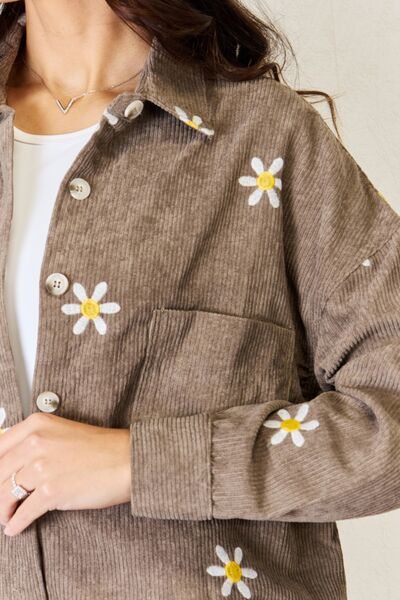 Flower Pattern Corduroy Button Down Shirt