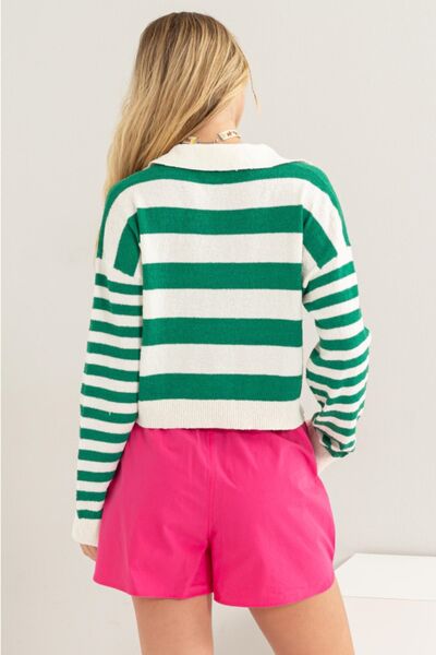 Striped Long Sleeve Cropped Knit Top